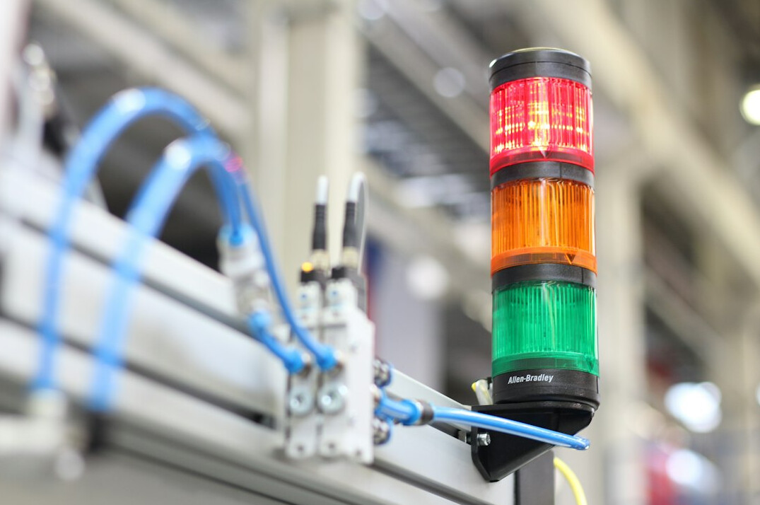 Rack-mounted signal routing equipment with indicator lights