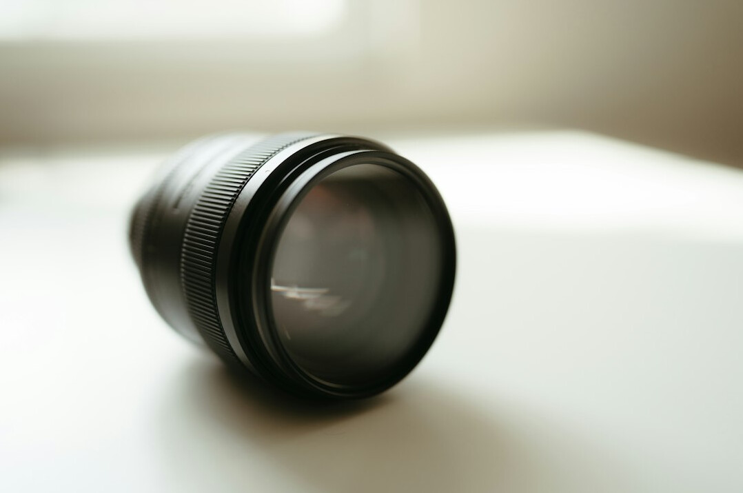 Close-up of a professional camera lens